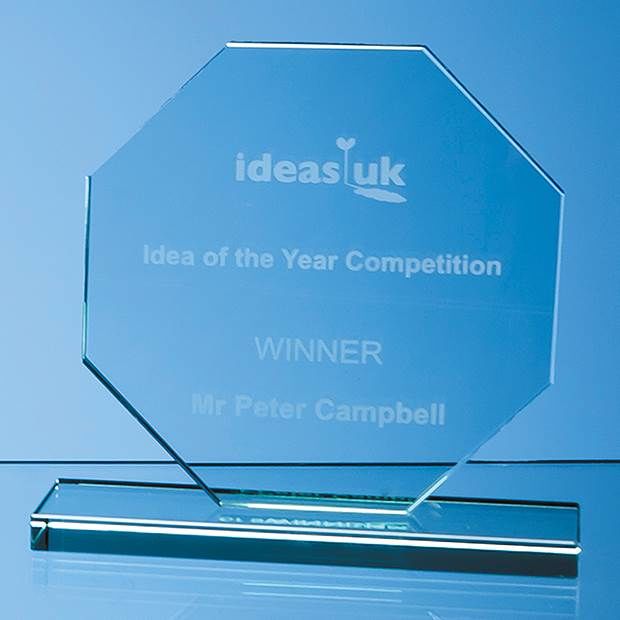 10cm x 10cm x 12mm Jade Glass Octagon Award