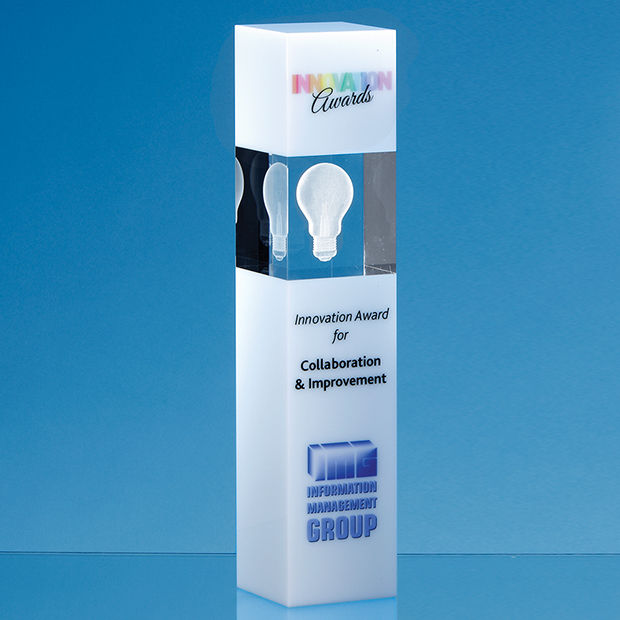 24cm Clear & White Optical Crystal Square Column Award