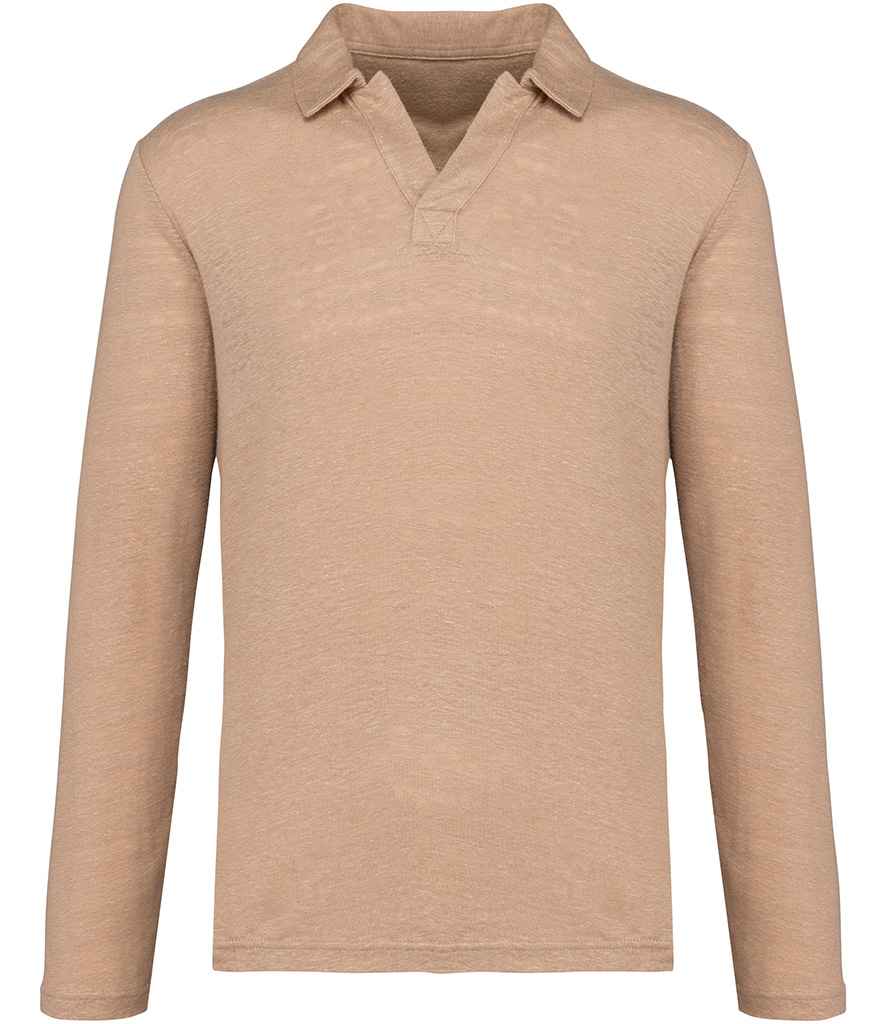 Native Spirit Long Sleeve Linen Polo Shirt