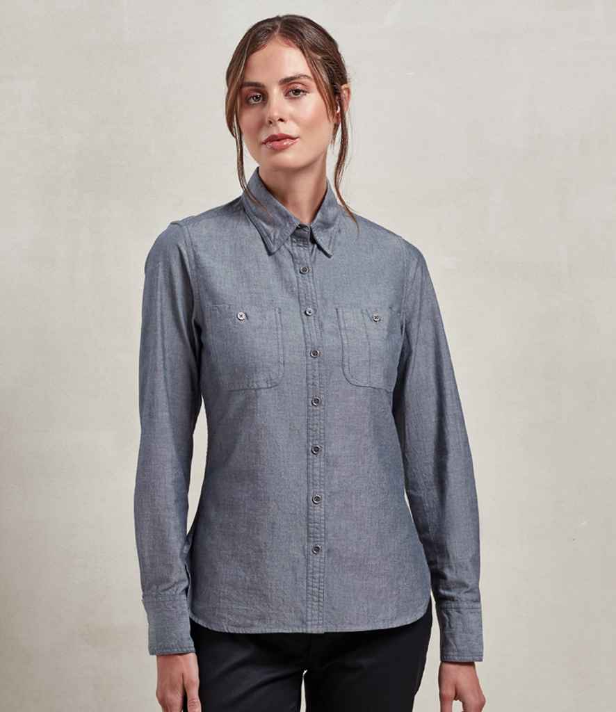 Premier Ladies Organic Fairtrade Long Sleeve Chambray Shirt