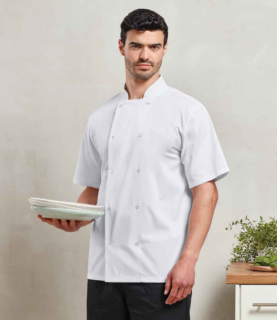 Premier Unisex Short Sleeve Stud Front Chef's Jacket