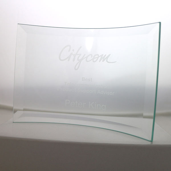 10 x 14.5cm Jade Glass Bevelled Crescent Award - Engraved