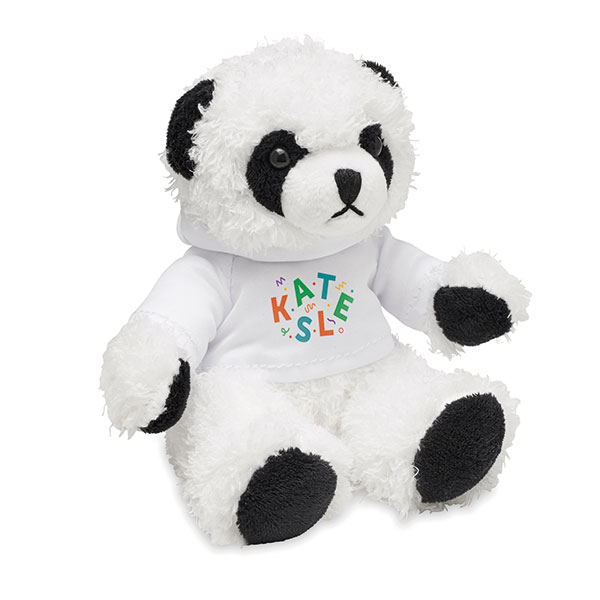 Panda Bear Plush Wearing a Hooded Sweater