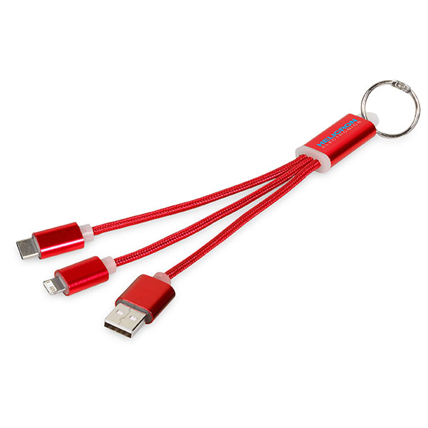 Metal 3 in 1 Charging Cable with Key Ring - Spot Colour