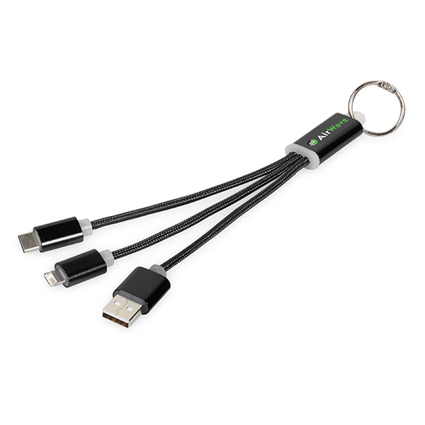 Metal 3 in 1 Charging Cable with Key Ring - Engraved